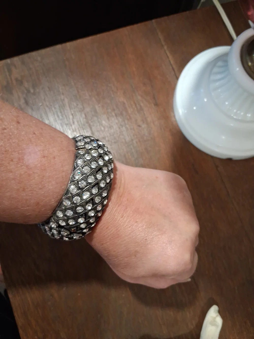 Rhinestone Silver-Tone Stretch Bracelet - Sparkling Clear Crystals